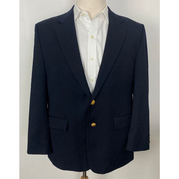 VTG Men Lauren Ralph Lauren gold 2-button navy blue wool blazer suit jacket 42S - Picture 1 of 6